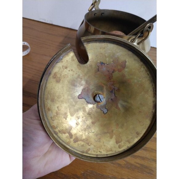 Brass Smudge Pot & Wand, Vintage Fire Starter Covered Cauldron with Pumice Stone - Picture 11 of 11